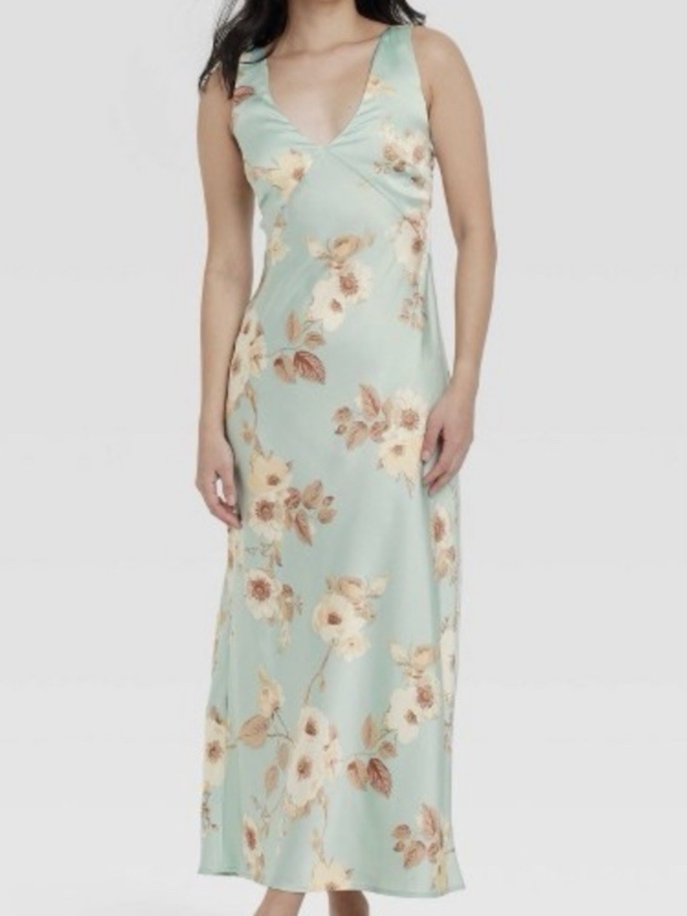 Women's Satin Slip Maxi Dress - A New Day™ Mint Floral M NTW
